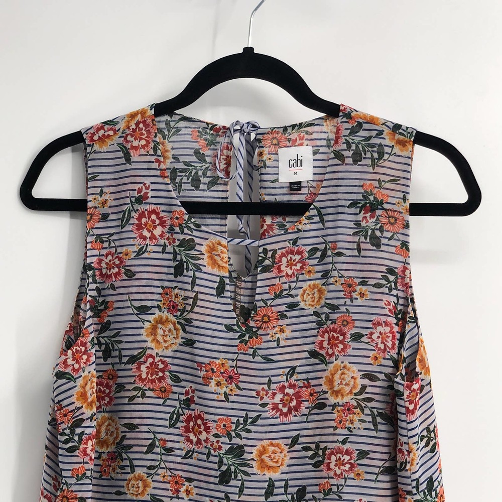 Cabi Blouse Floral Striped Sleeveless A-Line Scoop Neck Multicolored Medium - Picture 2 of 11